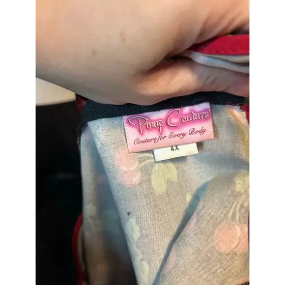 Stunning 50s pinup dress with cherries, belt, and crinoline - Picture 2 of 4